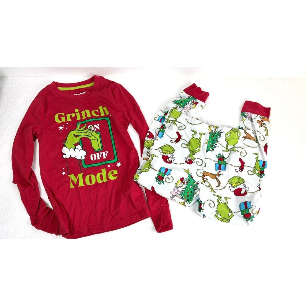 Dr. Seuss Child Size 8 Red Shirt White Multi Color The Grinch Pants 2pc Pajamas